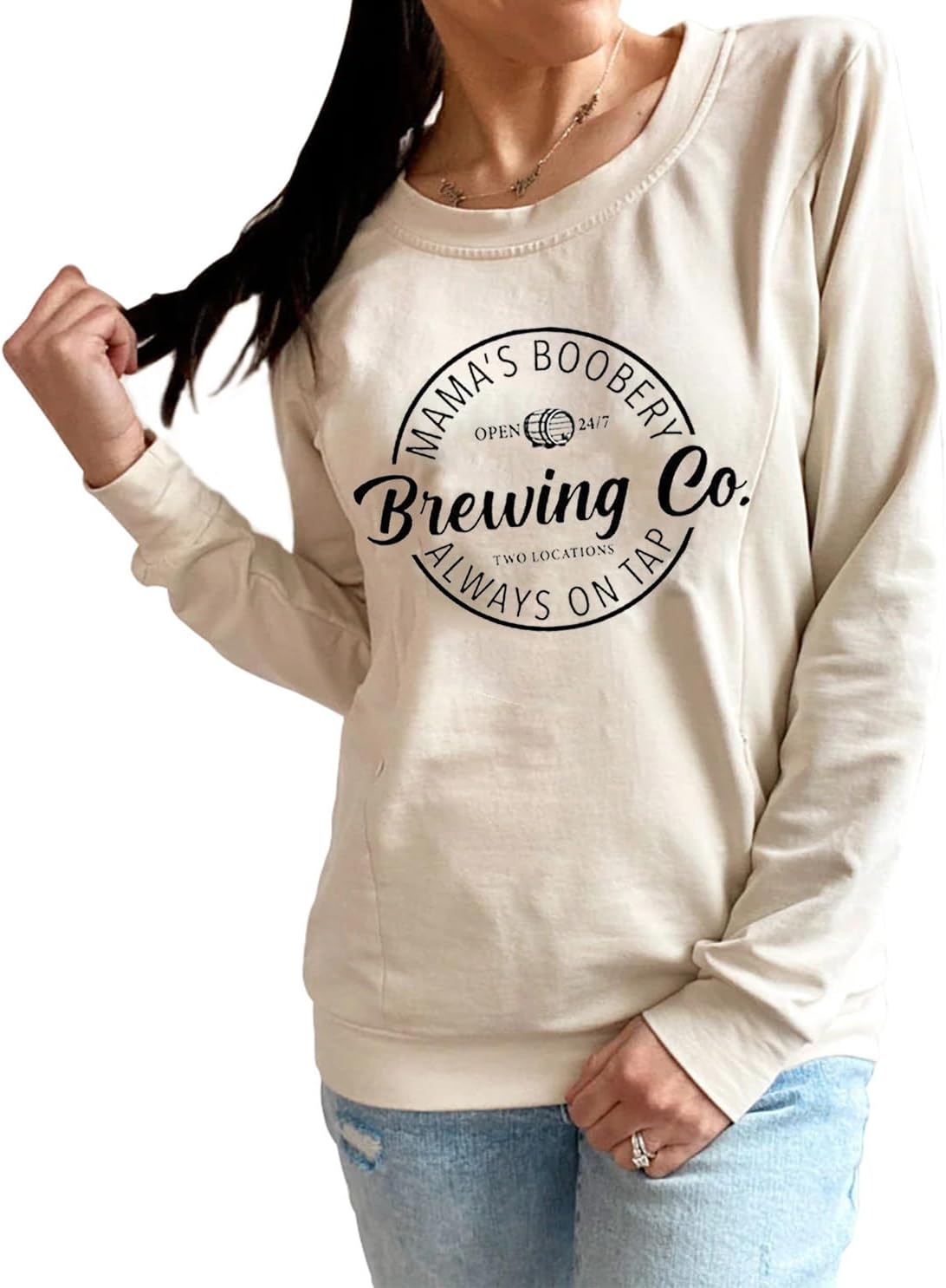 TAIUICY Women Maternity Nursing Sweatshirt Comfort Friendly Zip Breastfeeding Pullover Mama'S Boobery Always on Tap Sweater