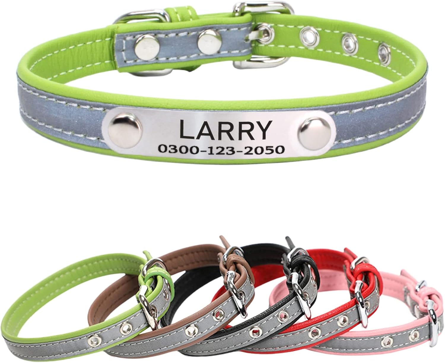 Yonsbox Personalized Reflective Dog & Cat Collar with Custom Engraved ID Nameplate &ndash; Silent Tag Pet Collar, Adjustable Safety Collar for Small Medium Large Dogs Durable Microfiber with Metal Buckle