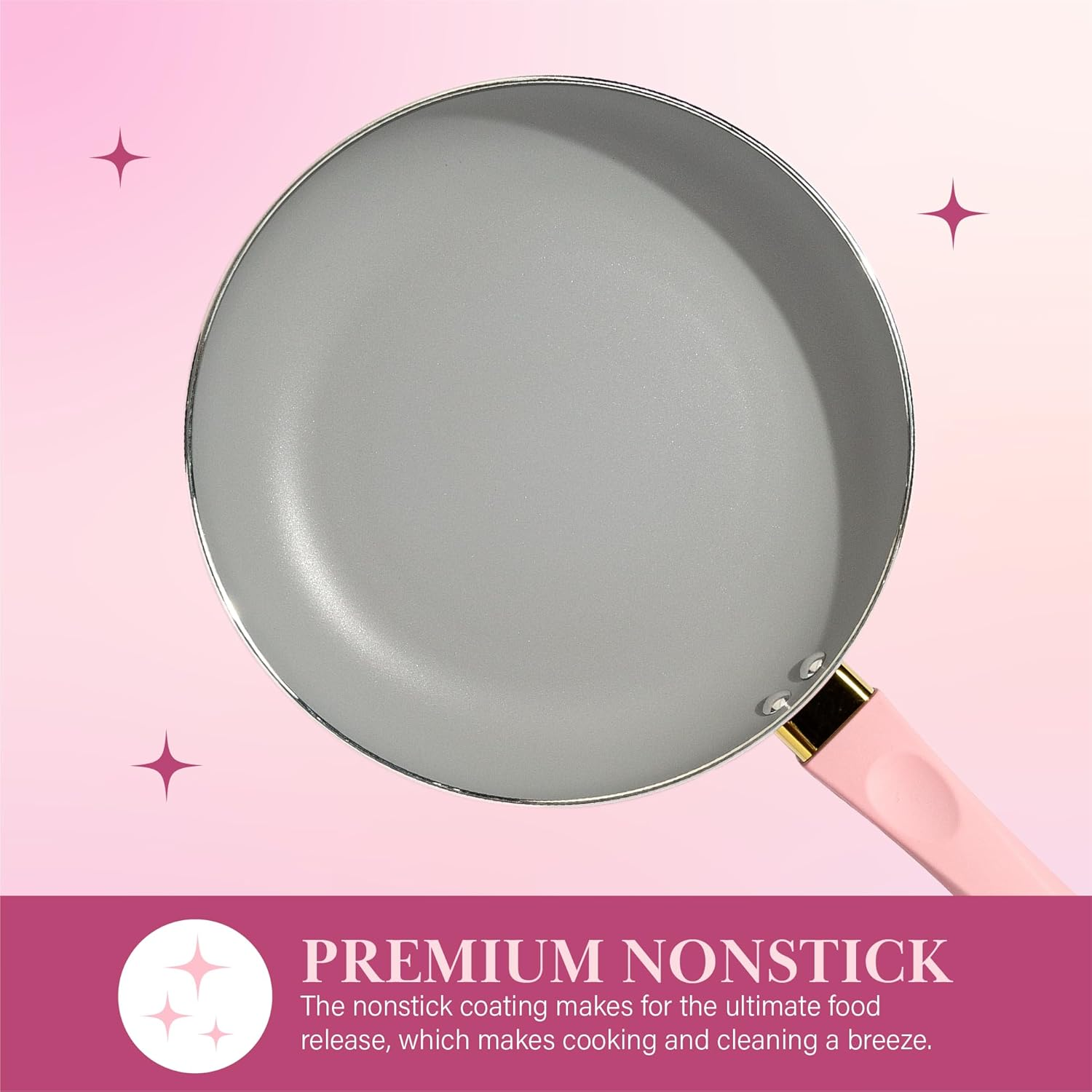 Paris Hilton Epic Nonstick Pots and Pans Set, Multi-Layer Nonstick Coating, Tempered Glass Lids, Soft Touch, Stay Cool Handles, Made without PFOA, Dishwasher Safe Cookware Set, 12-Piece, Pink image number 4