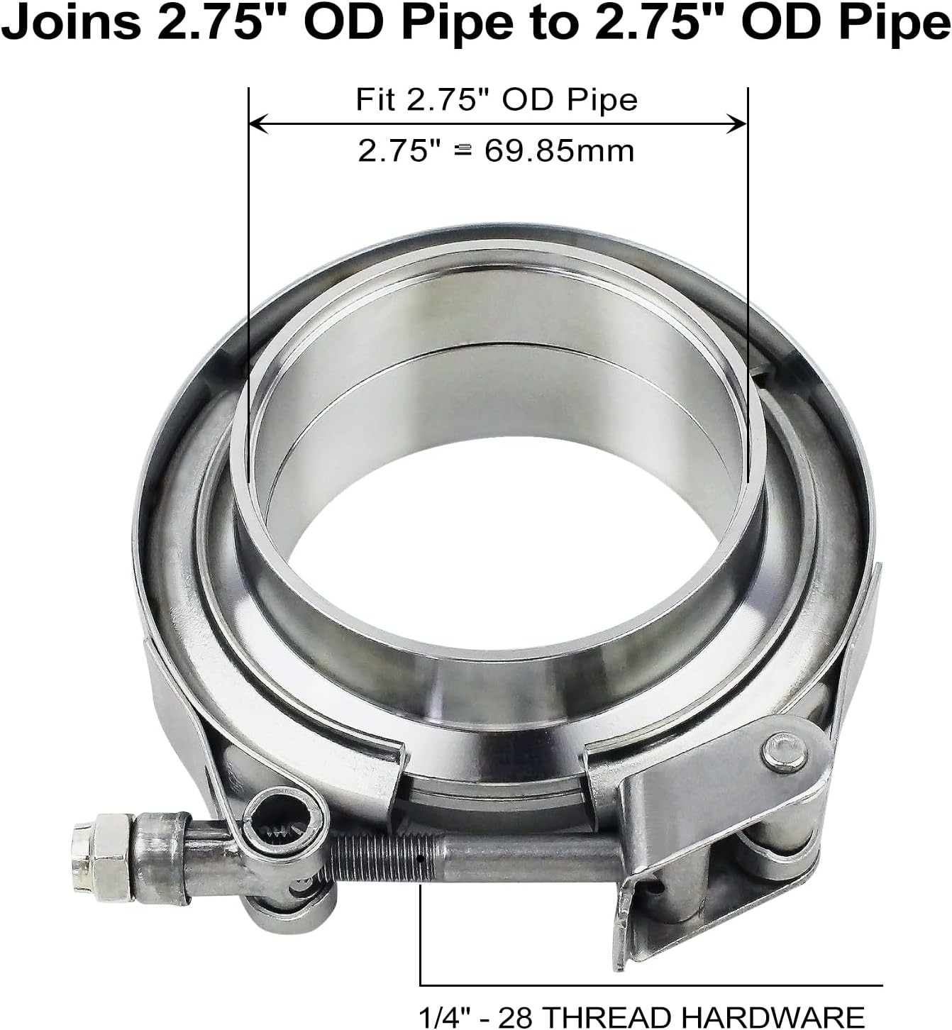 ROADFORMER 2.75 Inch V Band Clamp - 2 Sets of Quick Release Vband Clamps with Male Female Flanges Stainless Steel for Exhaust System, Turbocharger, Downpipe and Mufflers (2.75" - 2 Pack) image number 3