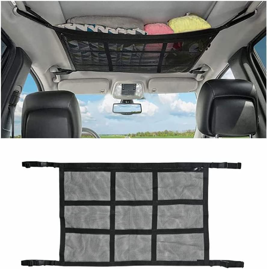 Car Rear Cargo Net, Heavy Duty Cargo Net Stretchable, Adjustable Elastic Storage Organizer Net, Trunk Cargo Storage Net with Hooks, Universal Fit for Car, Vehicle, SUV (35.4"X15.8")