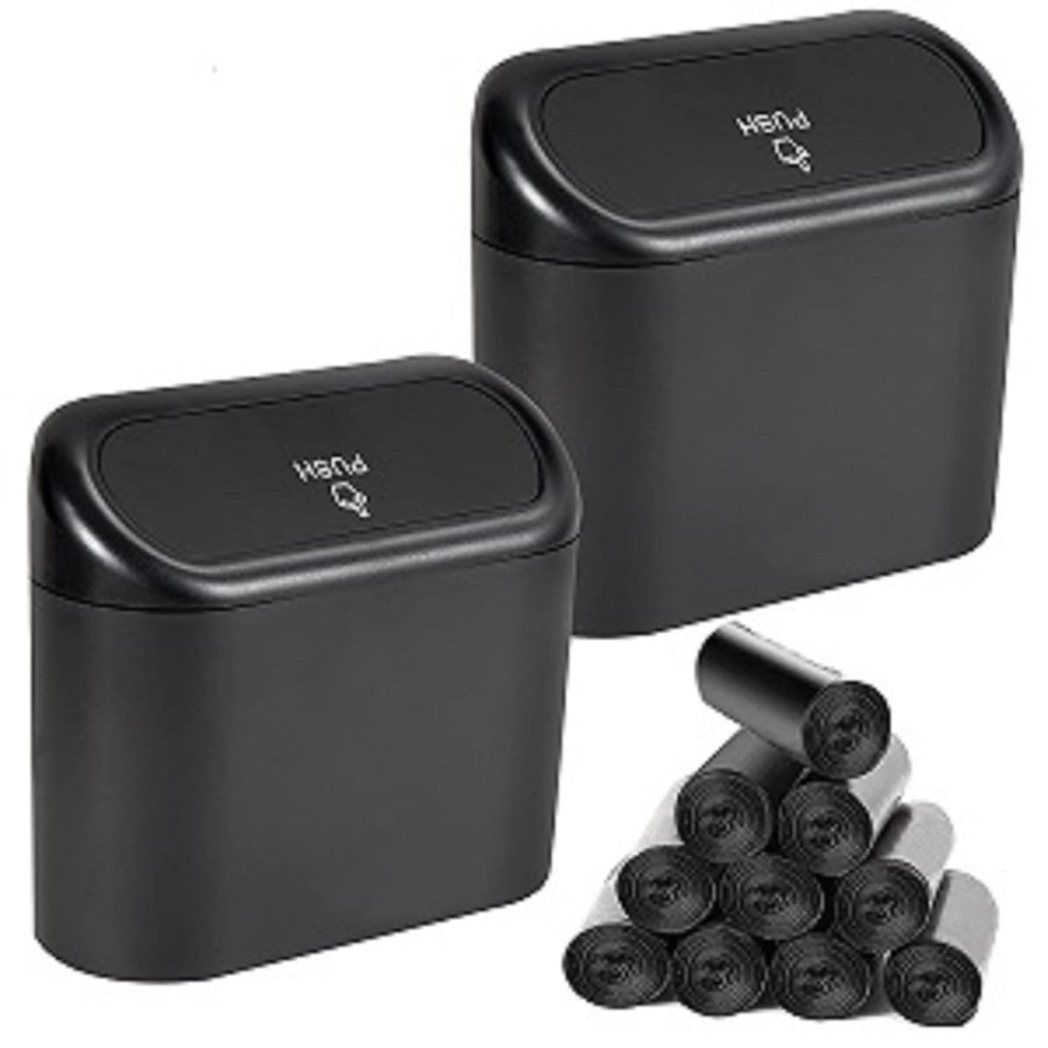 Enthulove 2 Packs Mini Car Trash Can Bin with Lid and 150Pcs Trash Bags,Leakproof Car Vehicle Trash Can Bin,Car Garbage Trash Can Storage for Front Back Seat Accessories for Office Bedroom Home(Black) image number 4