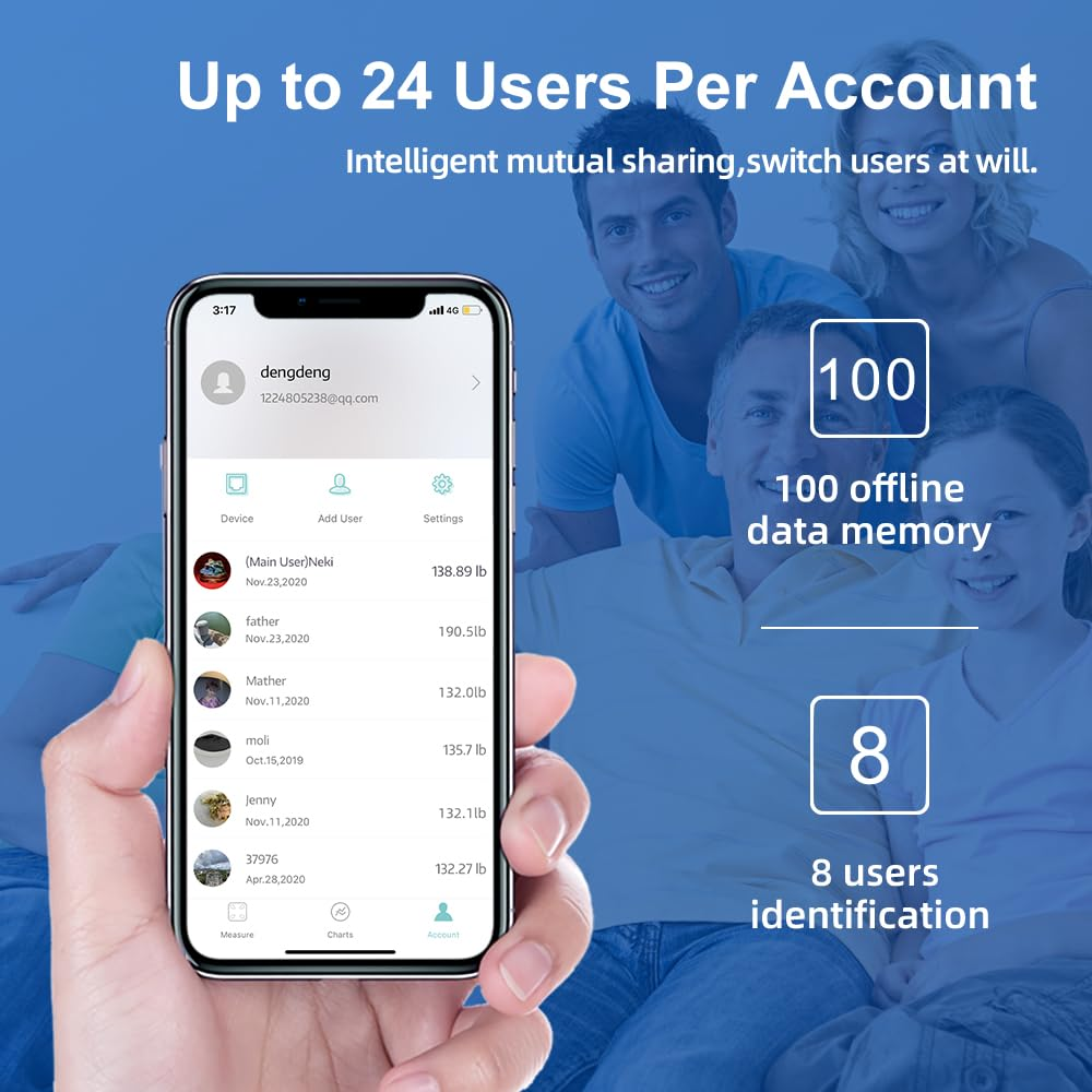Smart Body Fat Scale &ndash; 8 Electrode BIA Tech, 29 Metrics | Bluetooth Digital Body Composition Analyzer | 180Kg Capacity, LCD Display | Track Weight, Muscle, BMI, Visceral Fat & More image number 2