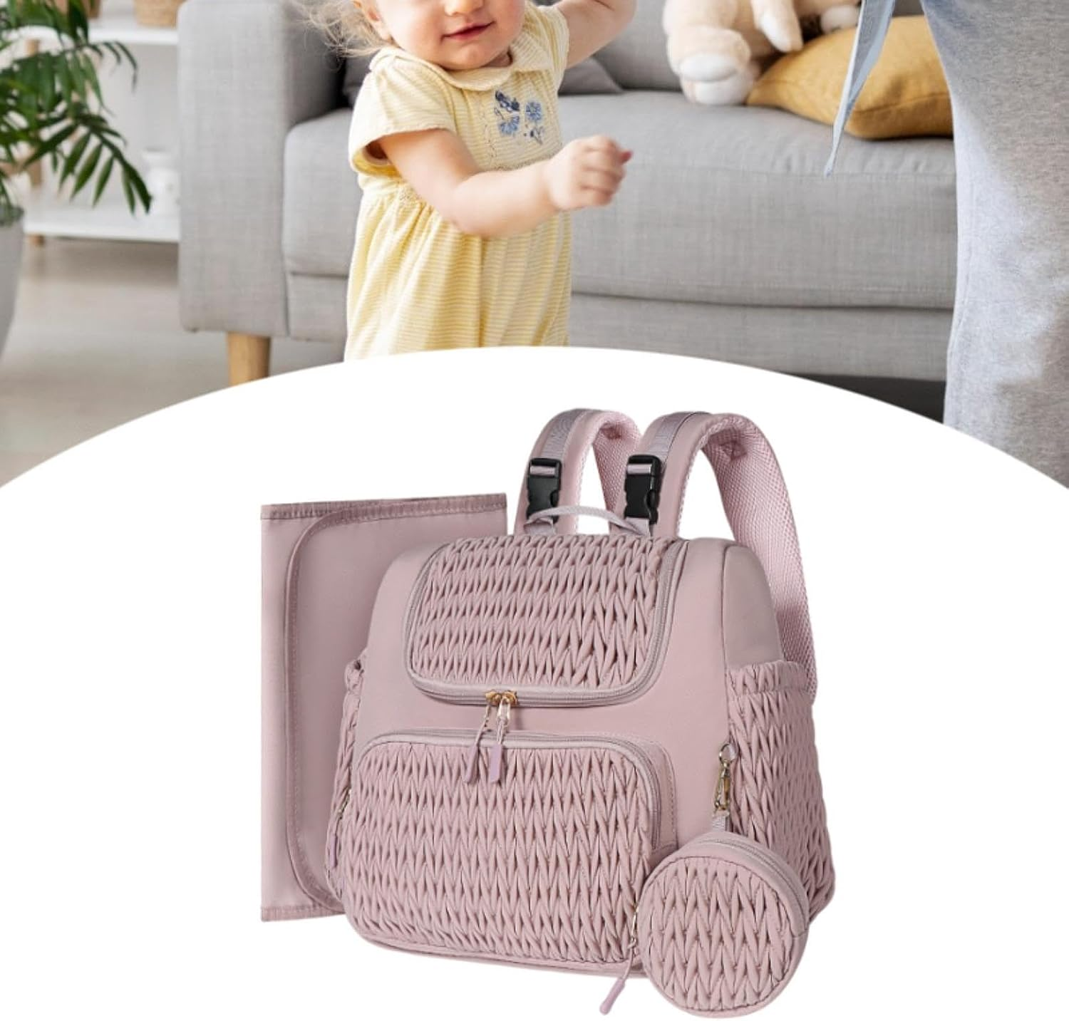 Amagogo Diaper Bag Nylon Portable Backpack Nappy Bag for Baby Travel Outdoor Dad Mom, Pink image number 3