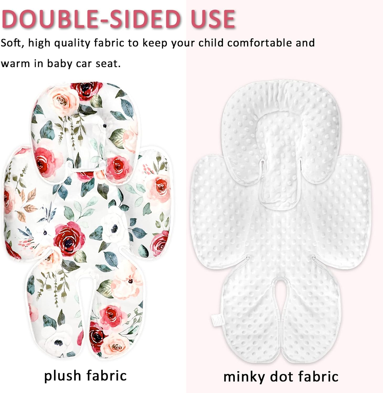 2 in 1 Infant Car Seat Insert, Car Seat Head Support Baby Girls Boys, Soft Newborn Carseat Insert Cushion, Perfect for Carseats, Strollers, Swings (Rose Flower)