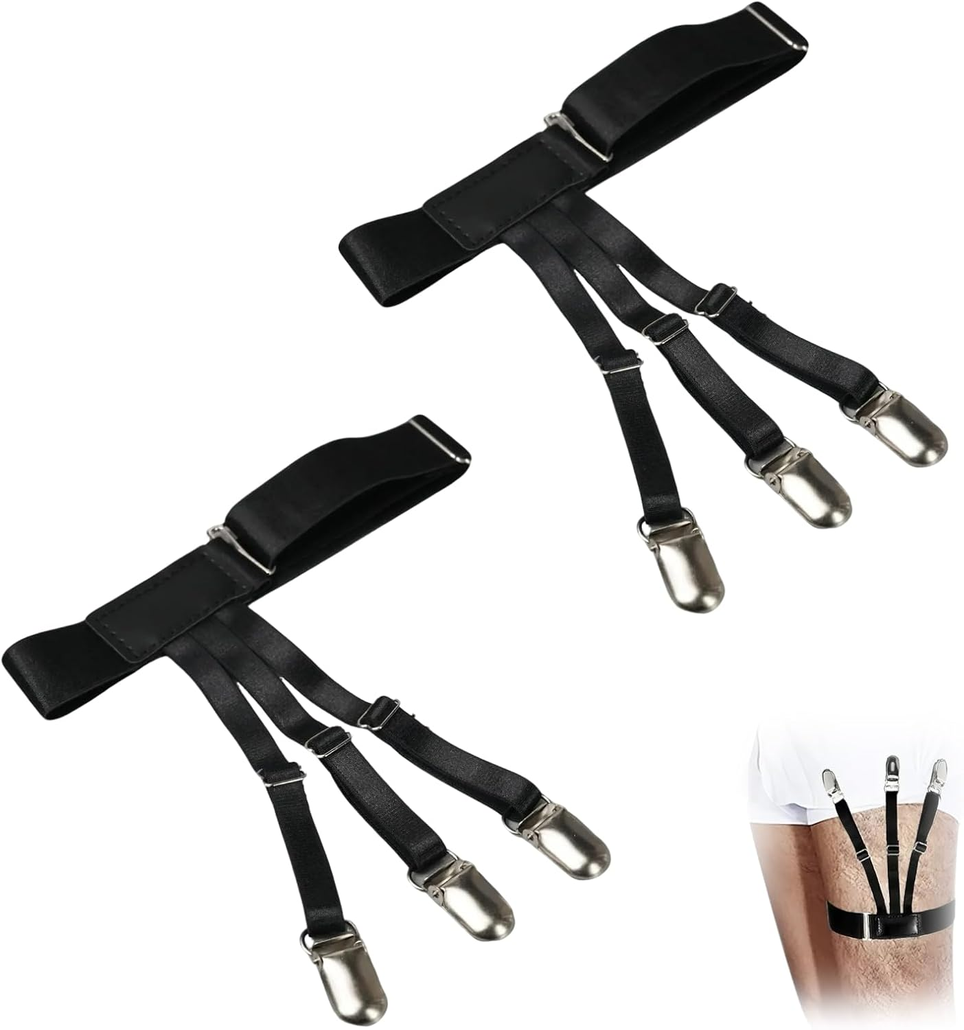 Fortuneglobe 2-Pack Adjustable Shirt Garters &ndash; Elastic Military Shirt Holders with Non-Slip Steel Clamps image number 3