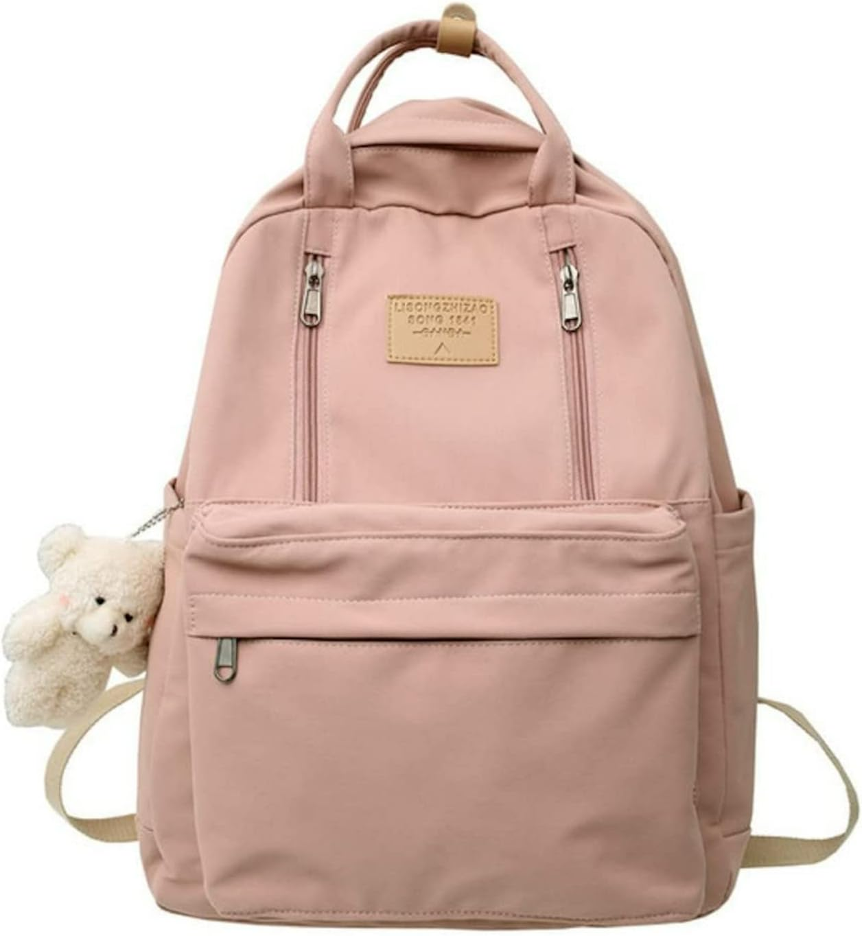 MININAI Preppy Backpack with Plushies Cute Backpack Light Academia College Backpack Solid Aesthetic Rucksack for Travel