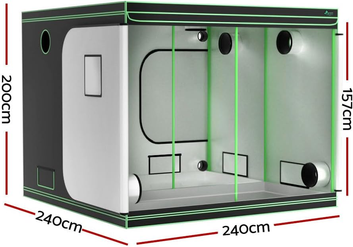 Green Fingers Grow Tent, 200 X 240 X 200Cm Hydroponics Growing System Indoor Greenhouse Hydroponic Indoor Plant Kits, 600D Oxford Cloth Black Exterior and Steel Frame Highly Reflective Inside