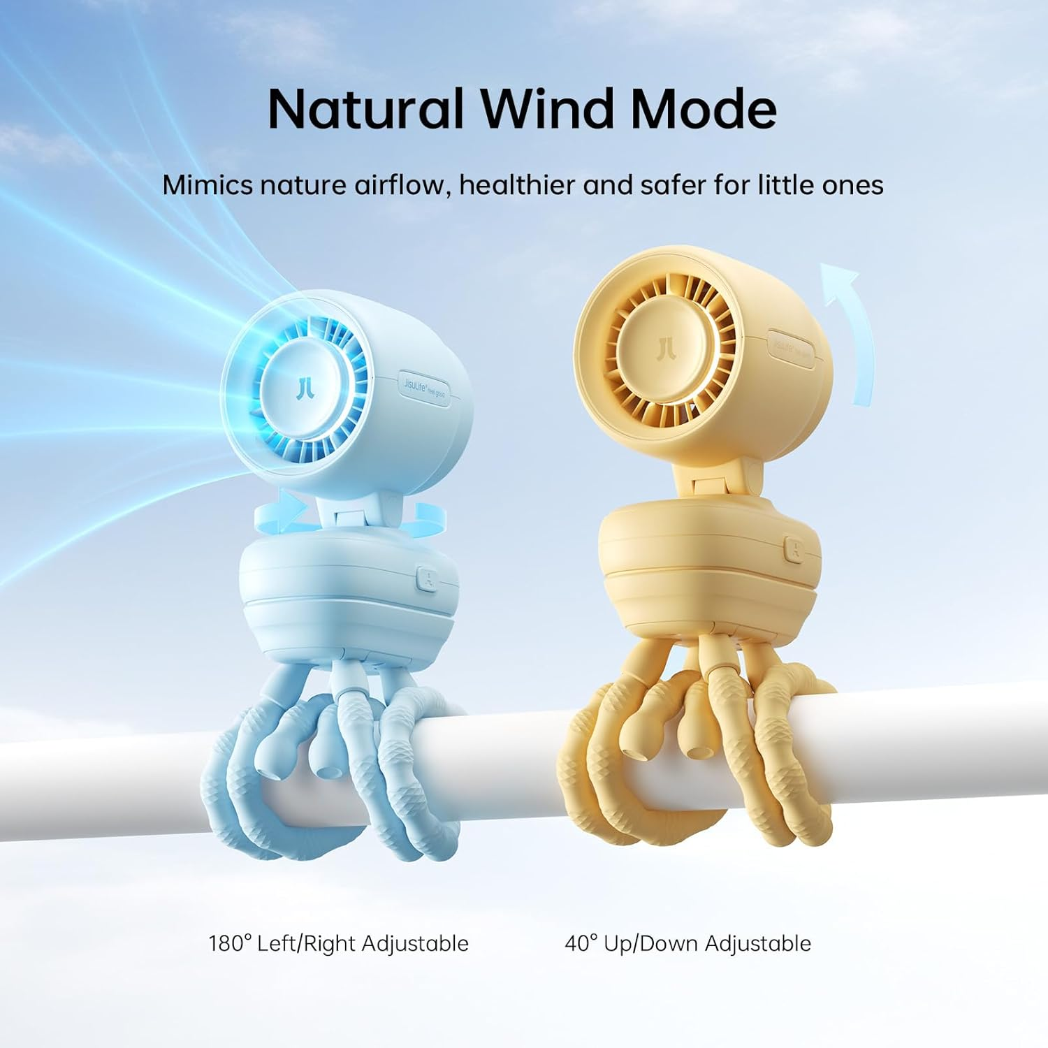 JISULIFE 2026 Stroller Fan &ndash; Small & Stylish with 38H Cooling, Soft Night Light, One‑Click Detachable for Stroller or Desk, Safe Baby Fan for Crib Car Seat Nursery Travel, Gifts for Baby Mom (Yellow)