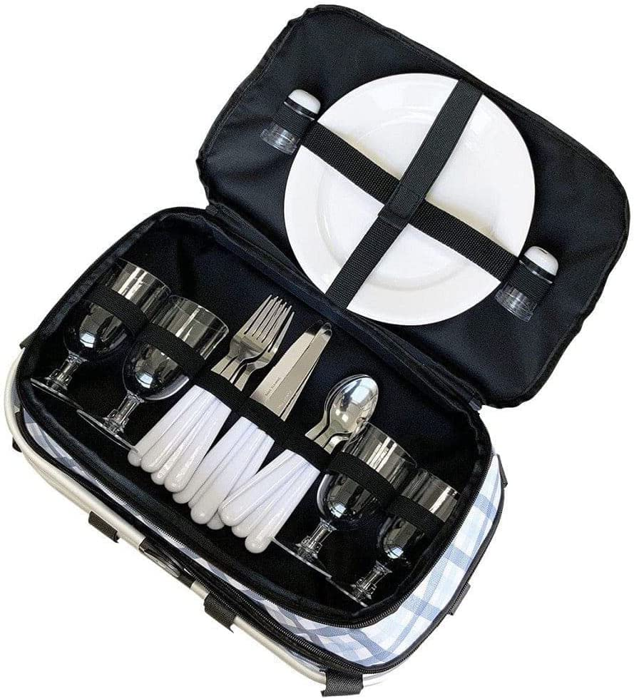 Sachi 4 Person Insulated Picnic Basket - Gingham Blue/Grey