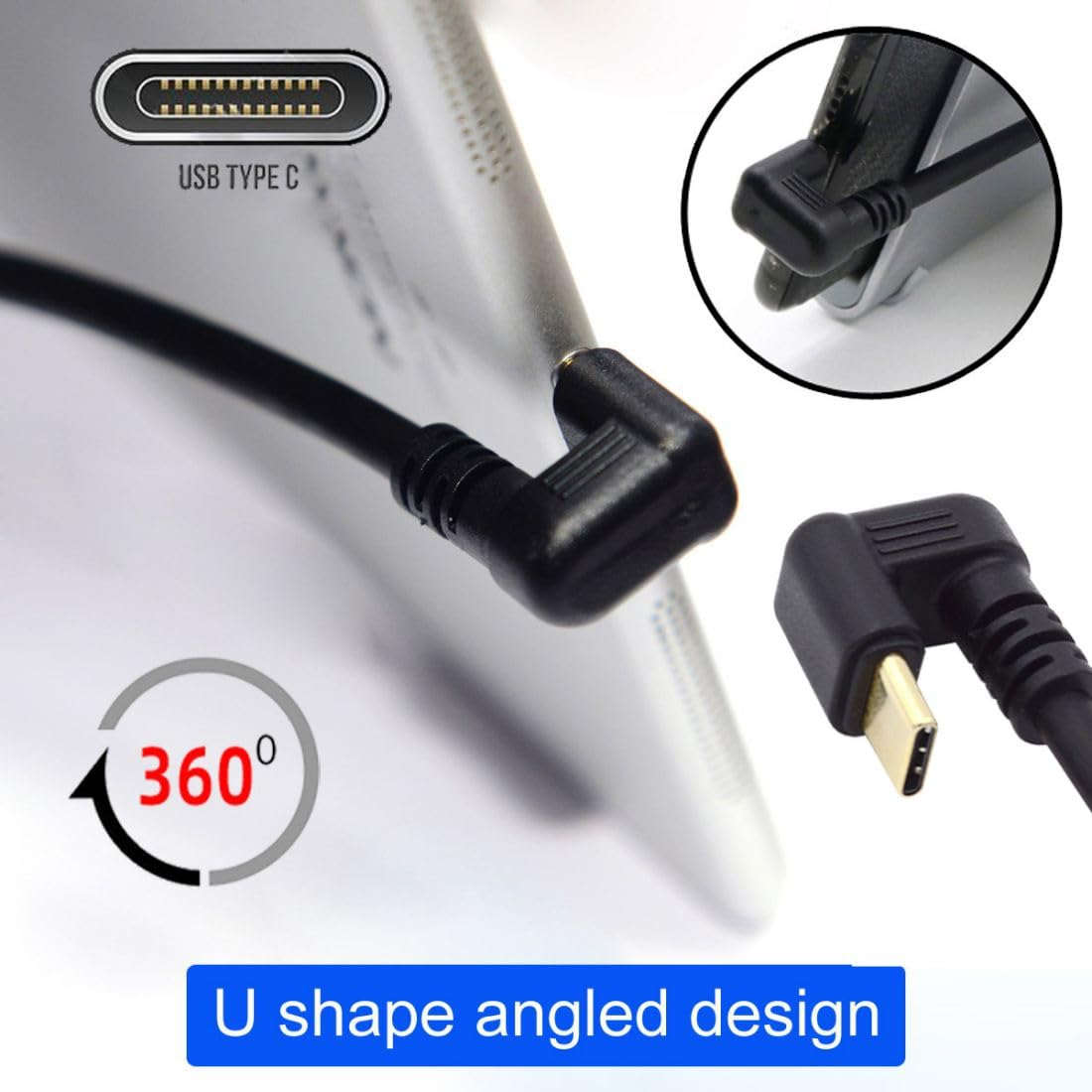 Chenyang USB C Cable USB 3.1 Type C 10Gbps PD 65W 4K Data Charge Extension Cable U Shape Angled - M To M U Shape Angled image number 2