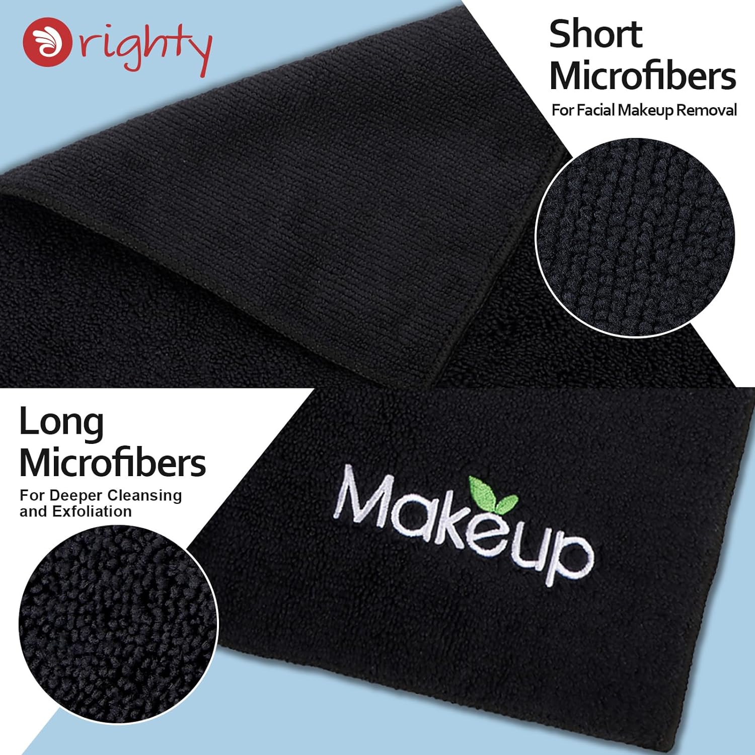Orighty Microfiber Makeup Remover Cloths - Super Soft, Quick Dry Face Towels for Cleansing, 13 X 13 Inch, 6 Count, Black image number 3