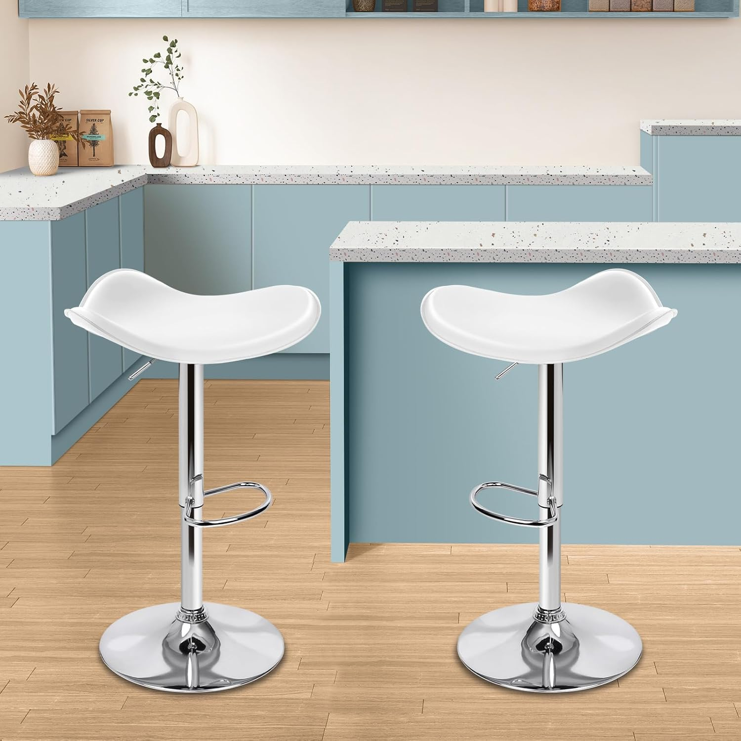 ALFORDSON 2X Bar Stool PU Leather Saxton Swivel Kitchen Barstools in 53-73Cm Adjustable Backless Seat Height Counter Dining Chairs with Footrest and Floor Protector (Black)