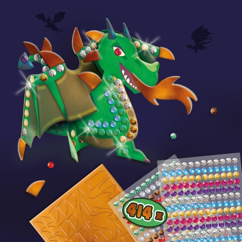 SES Creative 14296 Metallic Dragons - Creative Craft Kit for Kids Aged 5+ - Build Two Colorful Dragons with Paper Construction Parts image number 3