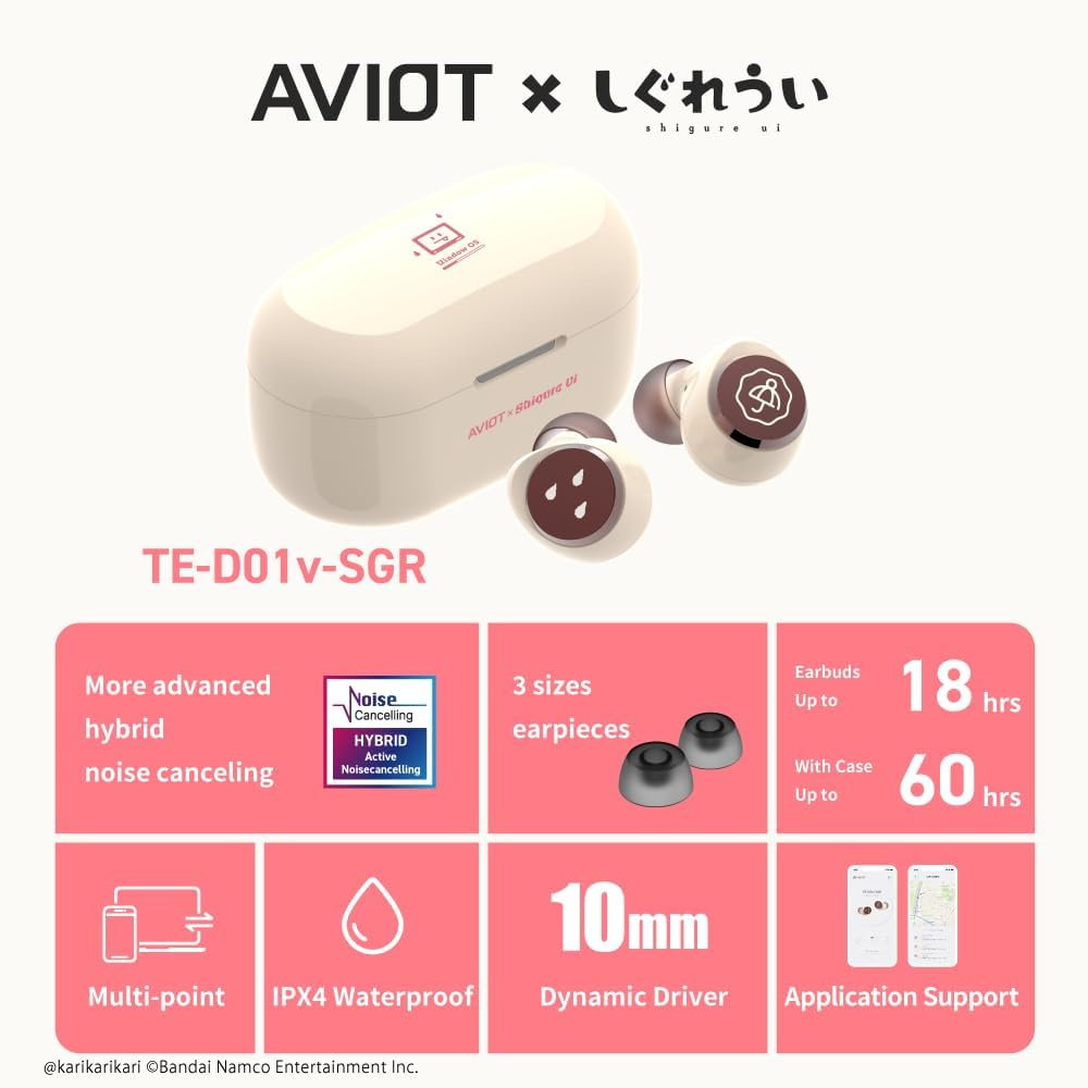 AVIOT Vtuber Ui Shigure Wireless Earbuds Te-D01V-Sgr, Officially Licensed (Exclusive Edition) Special Package, Design, Japanese Special Voice, Noise Canceling Earbuds image number 2