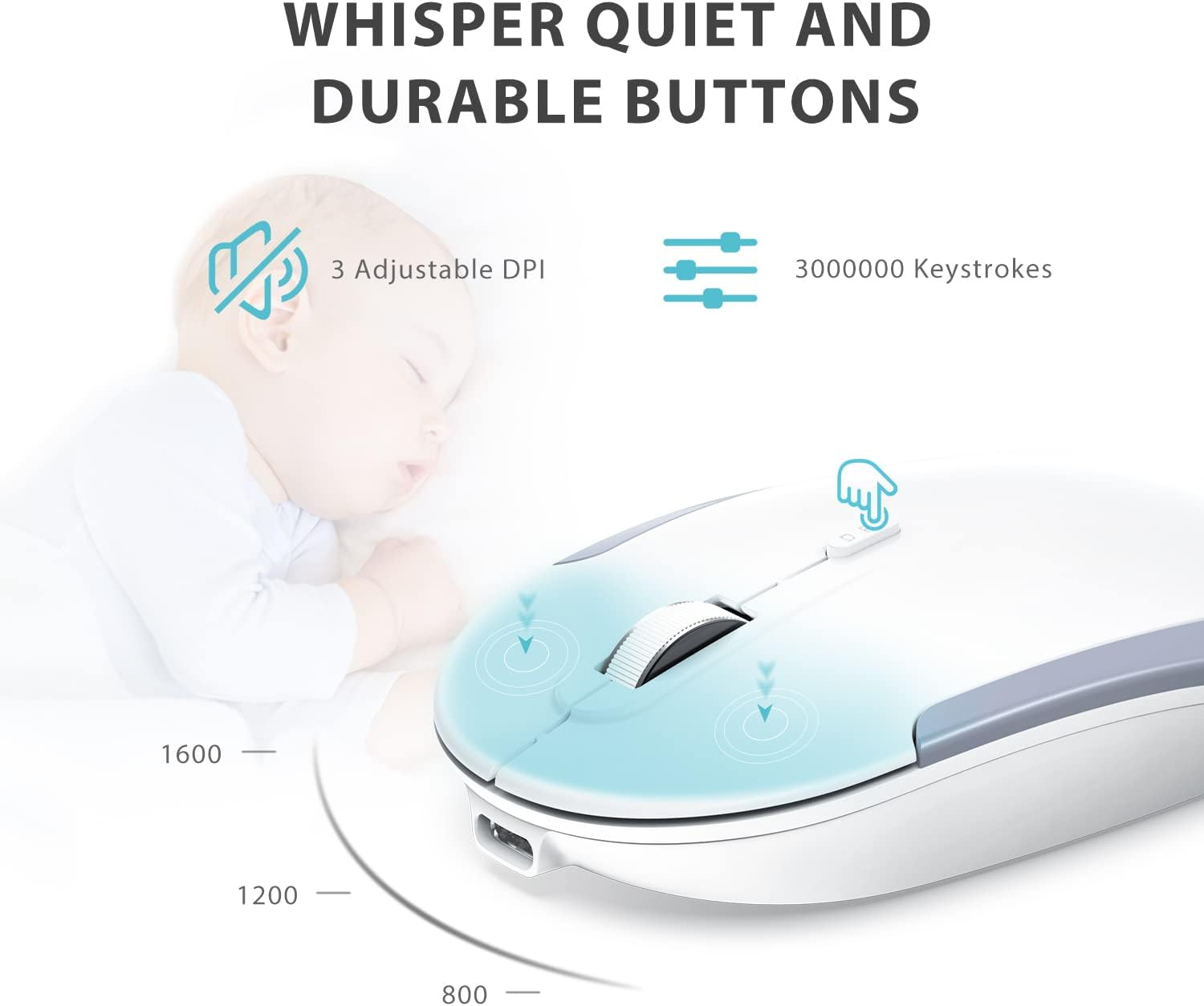 Iclever GK08 Wireless Keyboard and Mouse - Rechargeable Keyboard Ergonomic Quiet Full Size Design with Number Pad, 2.4G Stable Connection Slim White Keyboard and Mouse for Windows Mac OS Computer - Silver image number 4