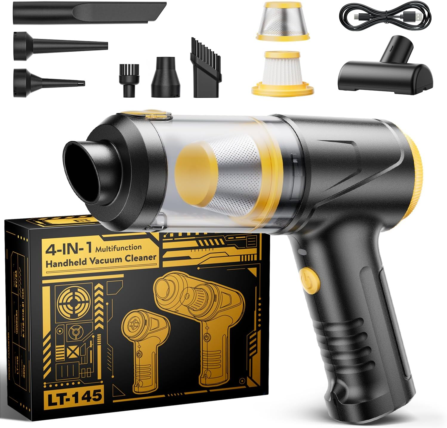 Car Vacuum Cleaner 21000Pa Suction with Brushless Motor, 4-In-1 Portable Mini Vacuum with 2 Suction Modes, Cordless Vacuum with LED Light, Type-C Charge for Car, Office Desk, Keyboards image number 4