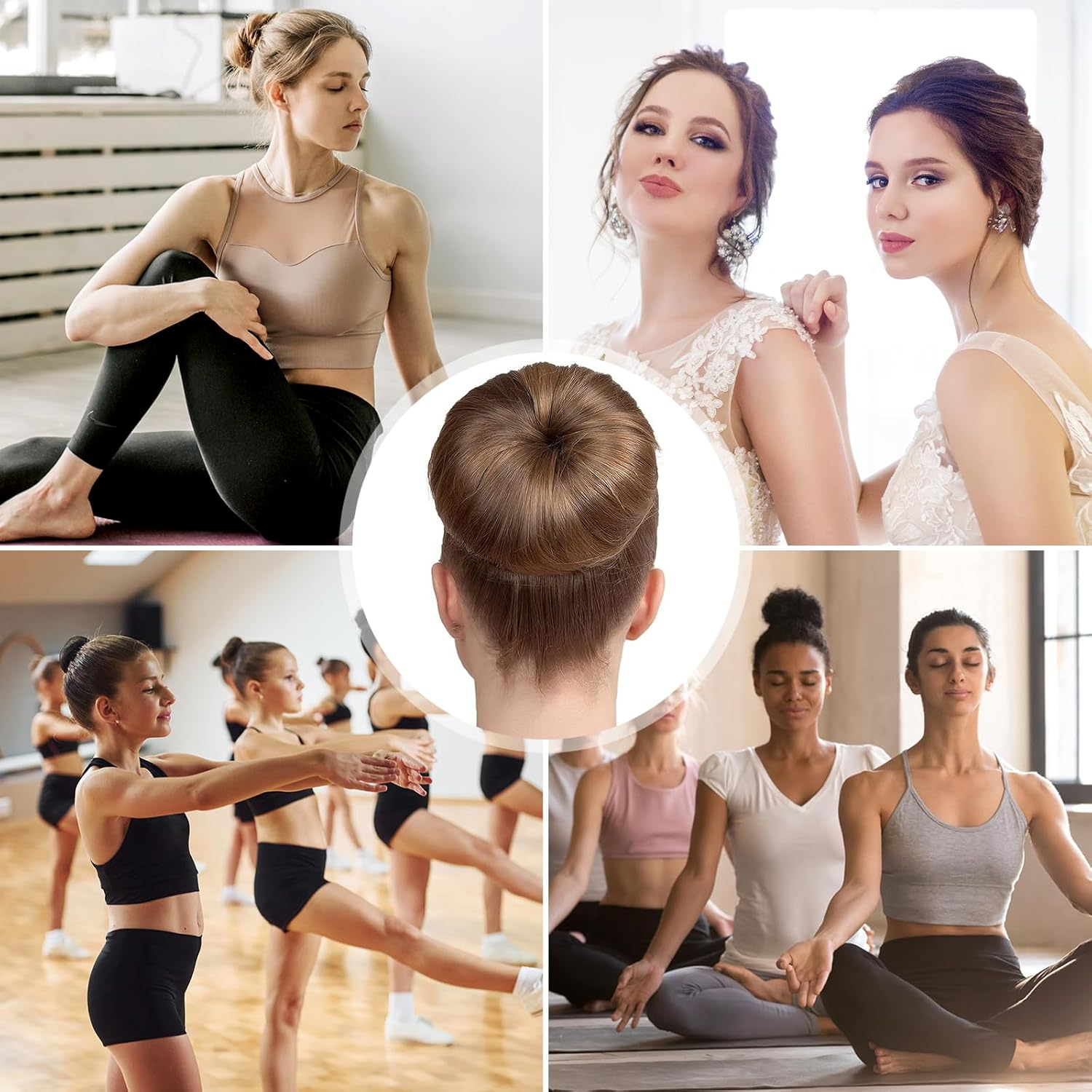 Soundzero 4-Piece Doughnut Hair Bun Set, Doughnut Hair Updo Accessories, Updo Accessories, Hair Doughnut Maker Set, for Hairstyle Dancers, Children, Girls, Women, Comes with 20 Hair Pins (Gold)