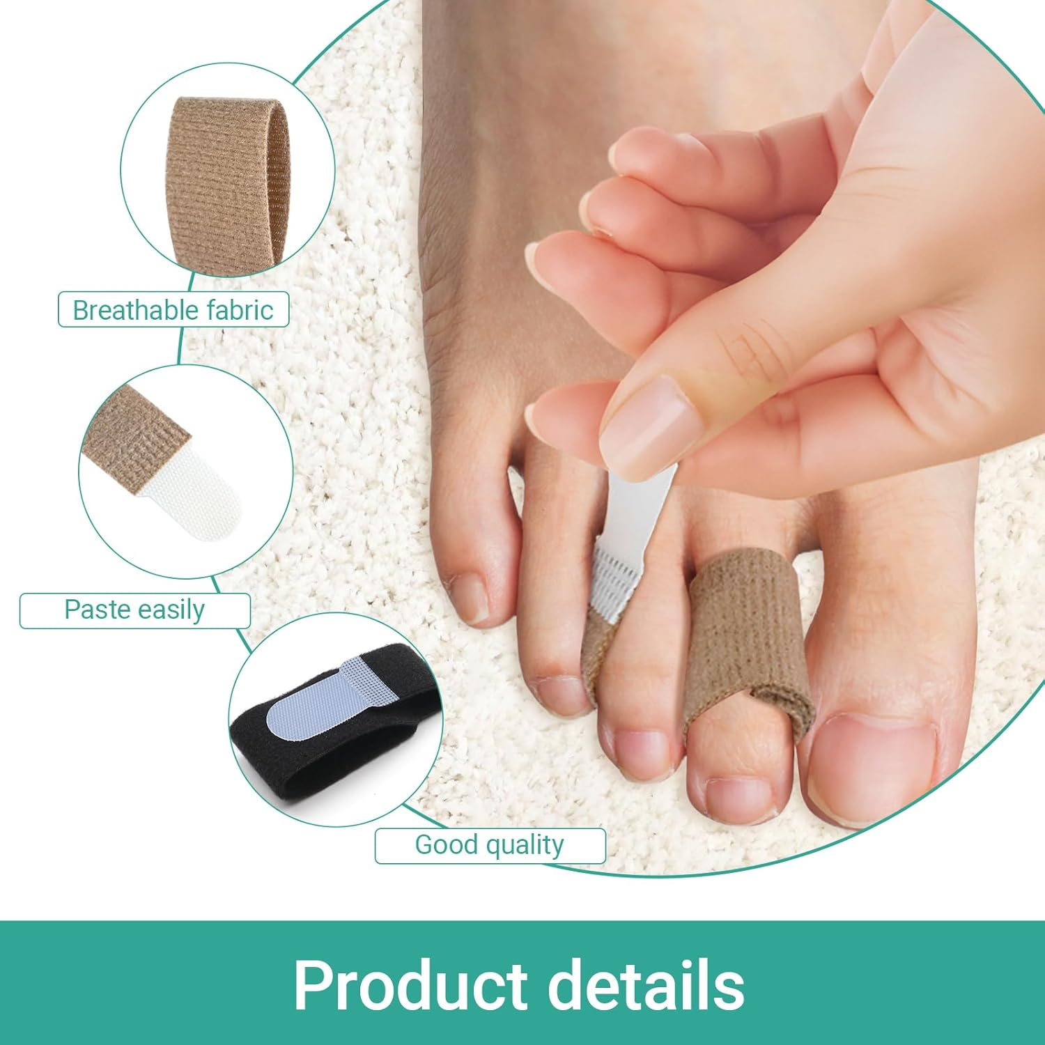 INCAUCA 3 Sizes Fabric Hammer Toe Straightener for Curled Toes, 15Pcs Hammer Toe Corrector Splints for Women Men Straightening Hammertoes Broken Toe, Toe Finger Buddy Wrap Tape, Skin Color image number 5