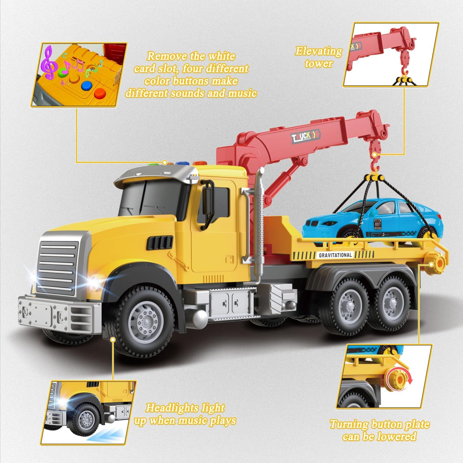 Yiwsnust Remote Control Tow Truck Toy &ndash; 2.4Ghz RC Tow Truck with Racing Car, 4 Channel Transport Crane Truck with Lights, Sounds, 28PCS Traffic Signs, 2 Batteries, RC Truck Kids Toys for 6 7 8 Boys image number 3