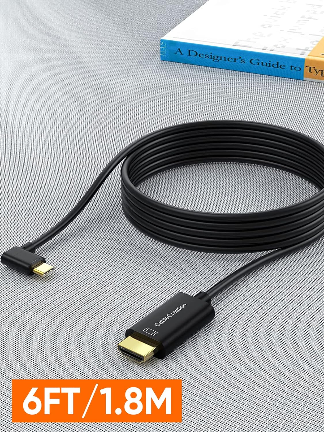 USB C to HDMI Cable Right Angle 4K, Cablecreation USB Type C HDMI Adapter Cable to Connect Laptop to Monitor Thunderbolt 3 Compatible for Ipad Mini 6, Macbook Pro, Samsung Note 9 S10 S9 S8 plus 1.8M image number 2