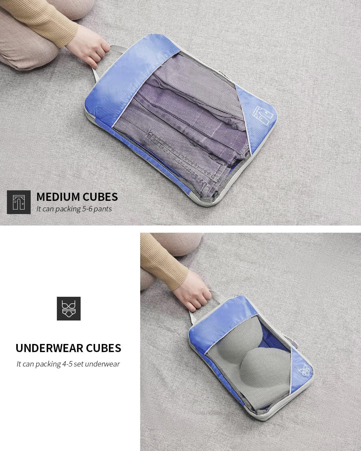 Compression Packing Cubes for Suitcases, VNPONV 6 Set of Travel Luggage Packing Organizers, Suitcase Organizer Bags Set for Expandable Packing Organizers Travel Accessories (Darkblue) image number 5