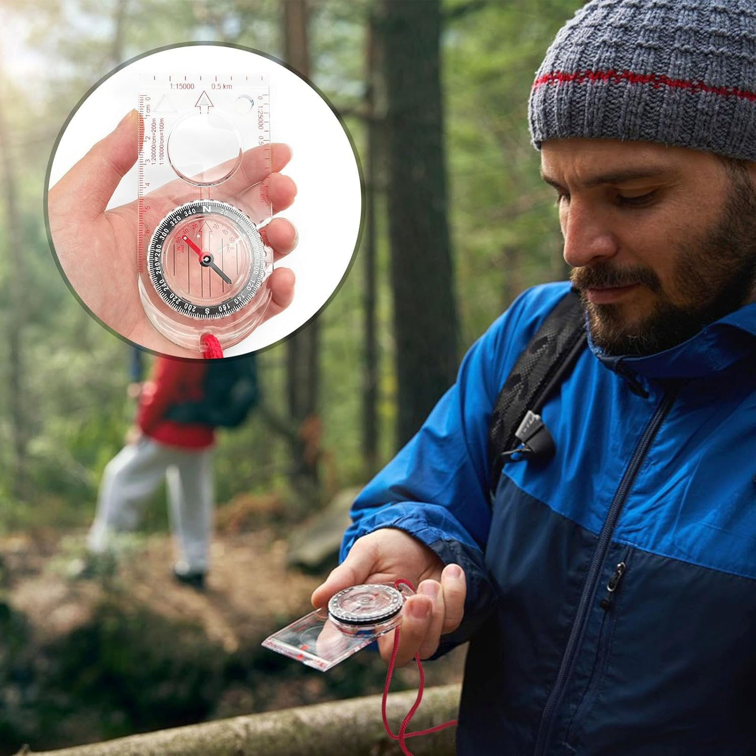 Blingkingdom Multifunctional Waterproof Navigation Compass Map Ruler Magnifier for Explorer Hiking Map Reading and Navigation with Adjustable Lanyard image number 2