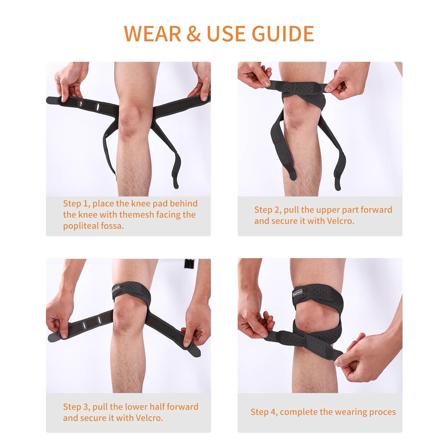 MEANTAUS Adjustable Dual Patella Knee Strap for Men & Women - Lightweight Support for Jumper'S Knee, Patellar Tracking Disorder, Arthritis | Running, Basketball (2-Pack, Black, M) image number 5