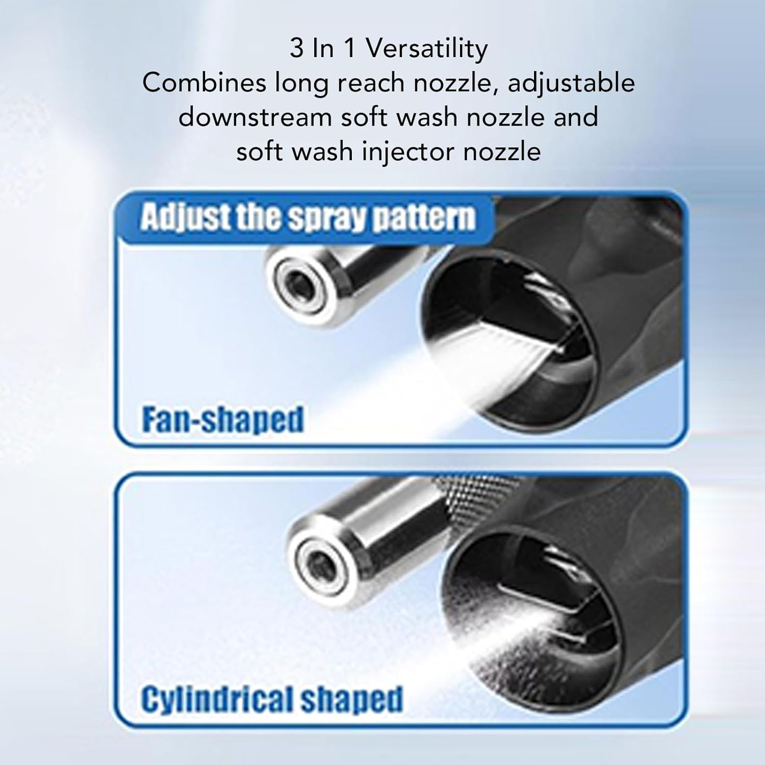 3 in 1 Pressure Washer Chemical Nozzle, Long Range Wash Nozzle for 3-7 GPM, Tip M5 Twist, 1000 to 6000Psi, 0 to 60&deg; Spray Pattern, 1/4In Quick Connect image number 2