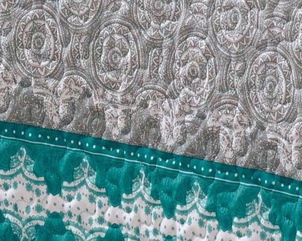 (King/California King) - Fancy Collection 3 Pc King/California King over Size Quilted Bedspread Set Aqua Turquoise Coastal Plain/"Grey Green" White Elegant Design New image number 5