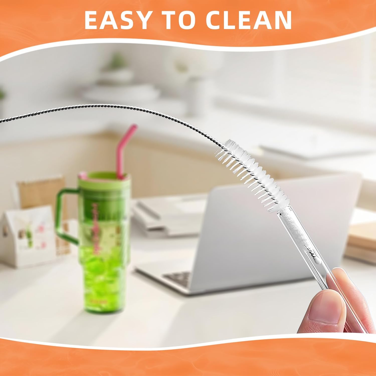 Cleaning Brushes for Reusable Drinking Straws, Set of 5, Long Wire Handle, Reusable Bottle and Straw Cleaner for Stanley Mug, Sippy Cup, Water Bottle and Tubes, Reusable and Flexible image number 2