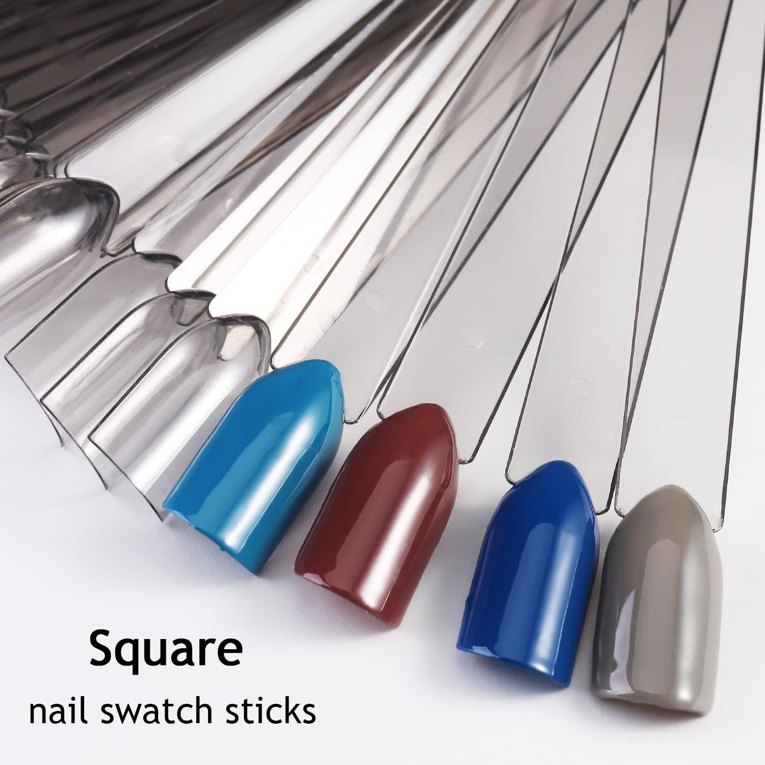 150Pcs Nail Pattern Sticks with Ring Ballerina Square Oval Nail Color Pattern for Nail Display False Nail Sample Sticks Practice Nail Tips Transparent Black Board