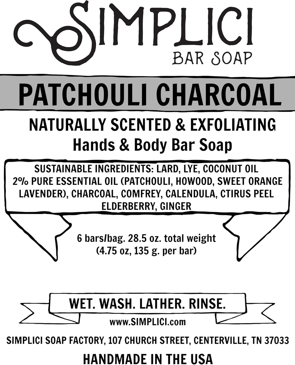 SIMPLICI Patchouli Charcoal Soap Value Bag (6 Bars) image number 4