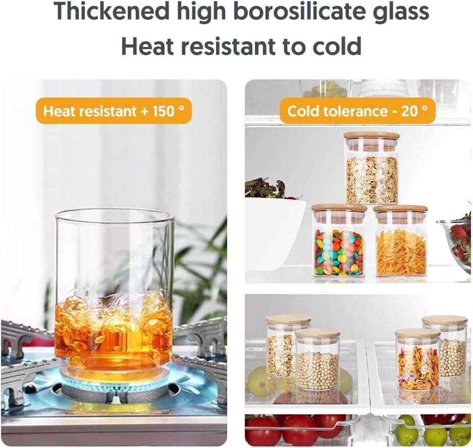 QIXIAOTOUQI Circular Glass Food Storage Jars 250Ml,12 Set Spice Jars Clear Storage Containers with Airtight Bamboo Lid,Small Food Cereal Storage Canister for Home Kitchen Tea Herbs Coffee Flour Herbs image number 2