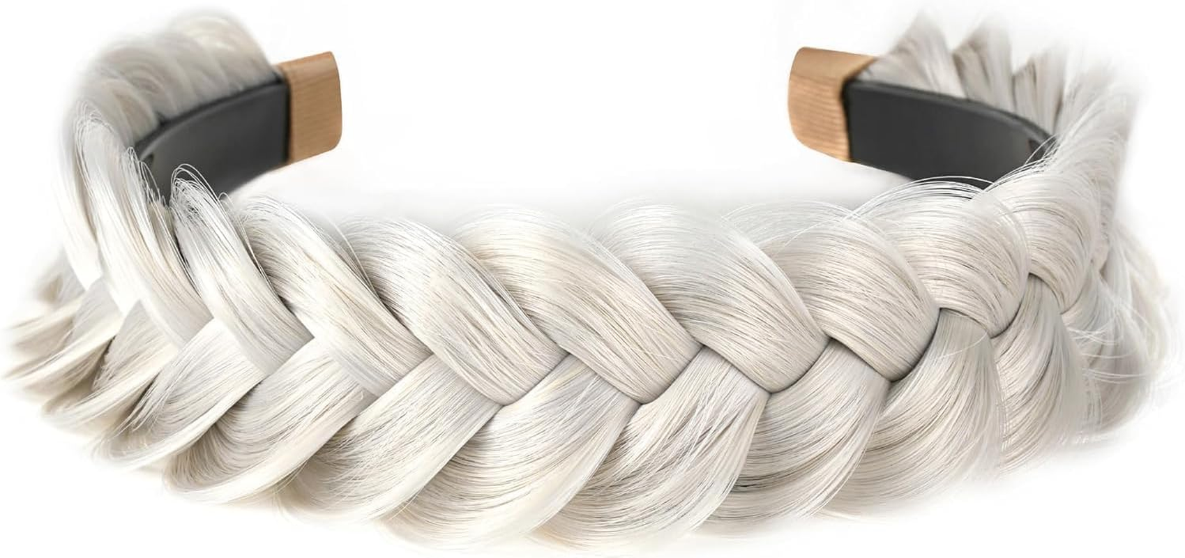 Wide Braided Headband Elastic Non-Slip Design, Handmade for Women and Girls, Versatile Fashion Hair Accessory, Compatible with Most Head Shapes (White Grey) - Haheihei image number 4