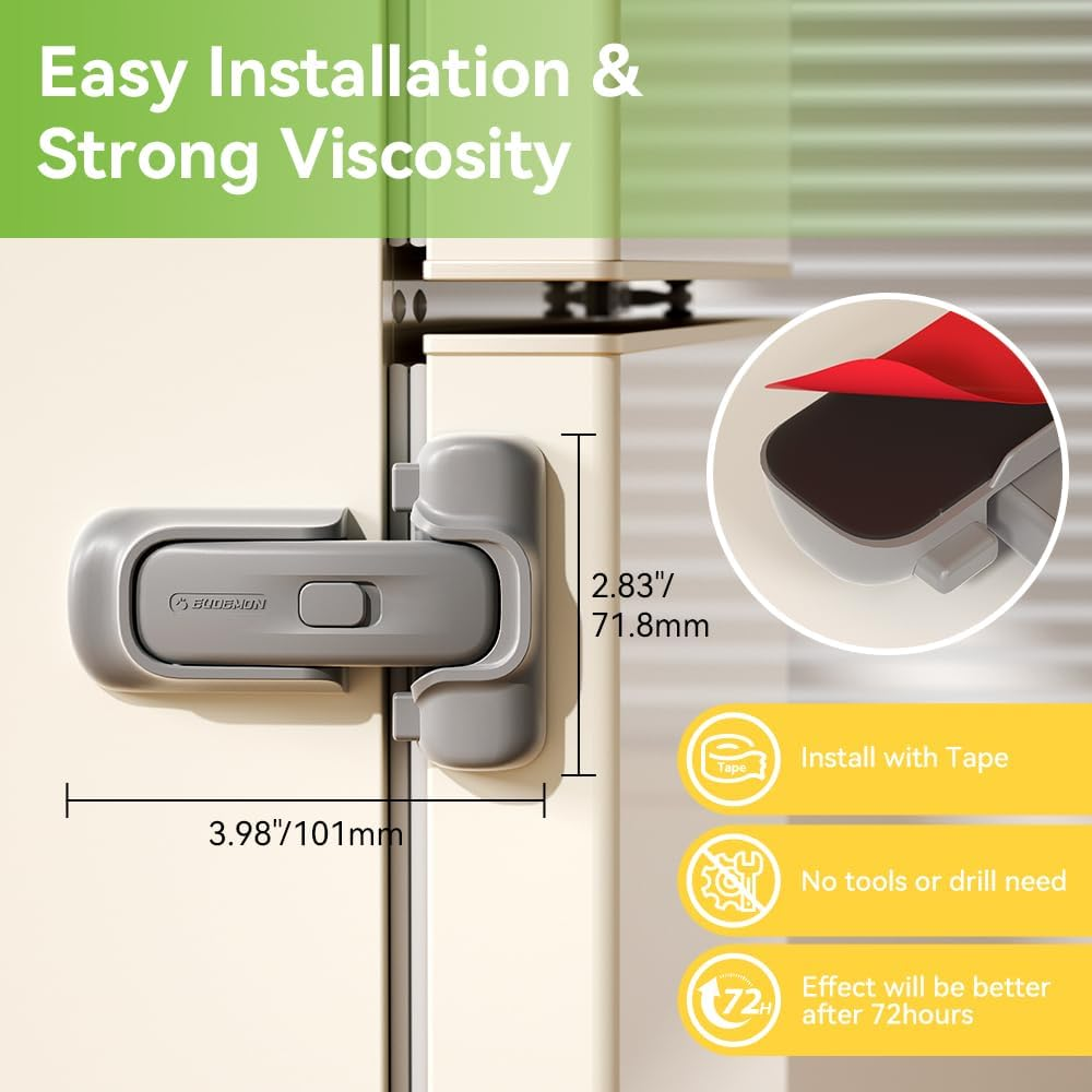 EUDEMON 1 Pack Refrigerator Lock, Child Proof Fridge & Freezer Lock for Kids & Toddlers, Easy to Install,No Tool Need or Drill (Grey) image number 4