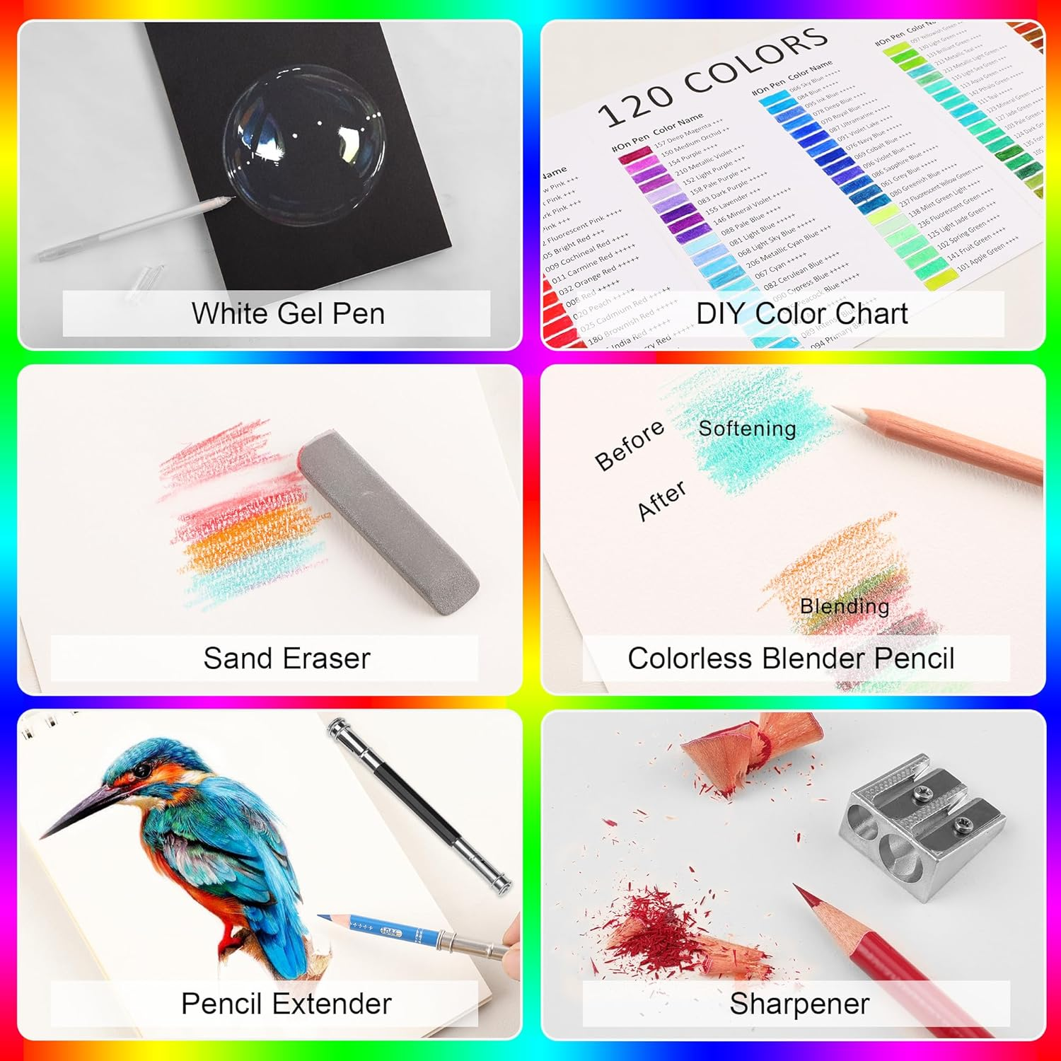 HIFORNY 125 Pack Colored Pencils Set for Adult Coloring,120 Colors Coloring Pencils with Extras,Artists Soft Core,Vibrant Color,Drawing Pencils Art Craft Supplies for Adults Beginners Kids - 120 Colors image number 6