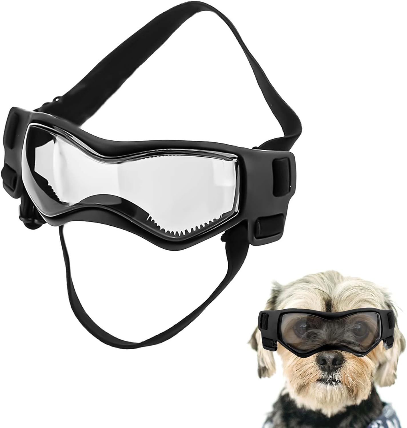 Small Breed Dog Sunglasses, Dog Goggles for Small Dogs Windproof Anti-Fog Dog Glasses Adjustable Dog Goggles for Pet Small Medium Dogs Outdoor Eye Protection (Black) image number 4