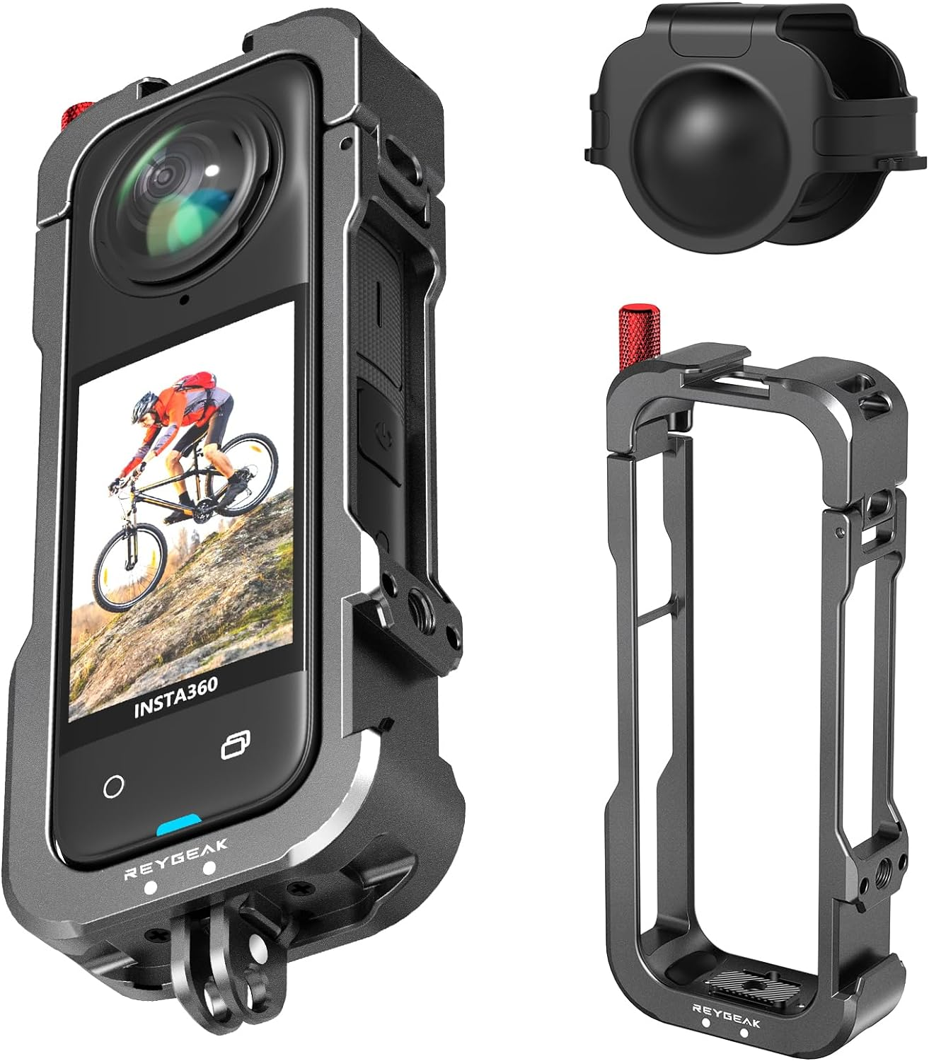 REYGEAK for Insta360 X4 Case, Aluminium Utility Frame for Insta360 X4,Protective Cage with Silicone Lens Cover,Cold Shoe Interface with 1/4" Threads Cold Shoe Mount Folding Fingers image number 6