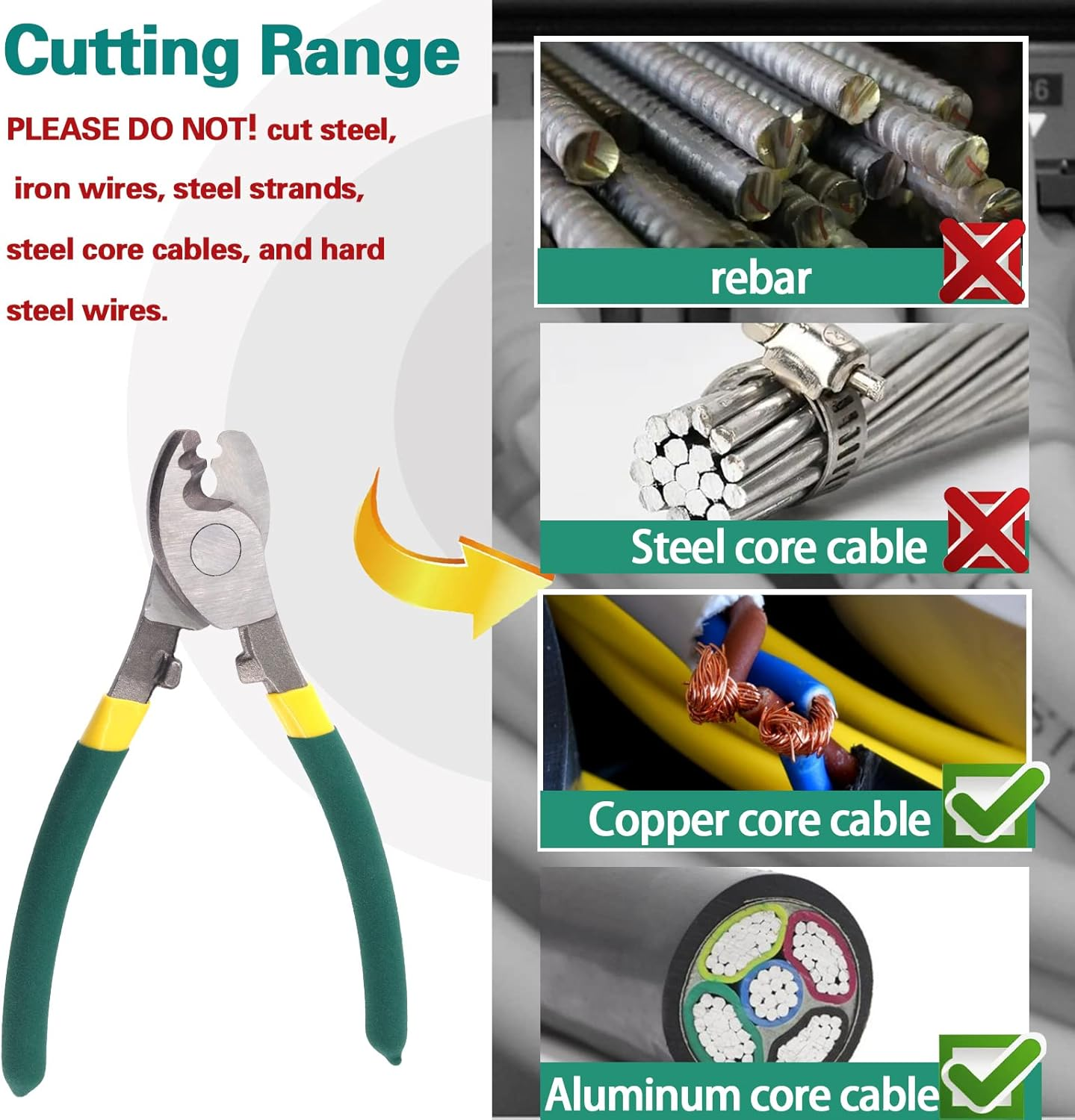 Keadic 6"/150Mm Heavy Duty Cable Cutter, Multifunctional Industrial Ihigh Leverage Curve Jaw Wire Cutters with Soft Anti-Slip Handle for Cutting Communications Cable Copper Aluminum Bolts image number 4