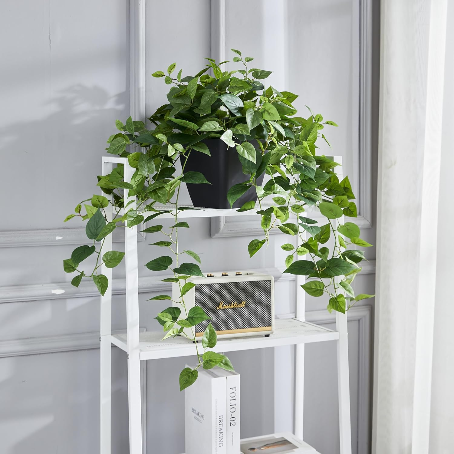 365 Blooming Decor Realistic Artificial Pothos Ivy Plant, Silk, for Office, Home Decor, 30" H X 22.8" W, in Contemporary Black Pot //No Assembly Required//Fade-Resistant. image number 4