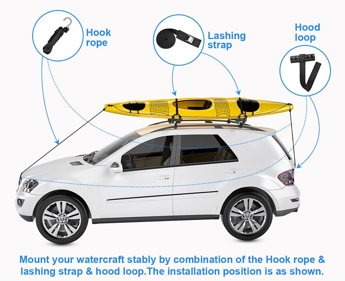 One Pair Fold down J Bar Kayak Rack Designed Mounts to Virtually All Crossbars and Load Bars Double Folding J Bar Car Roof Carrier for Kayak Canoe Surf Board and SUP Paddle Boat (1 Pair) image number 5