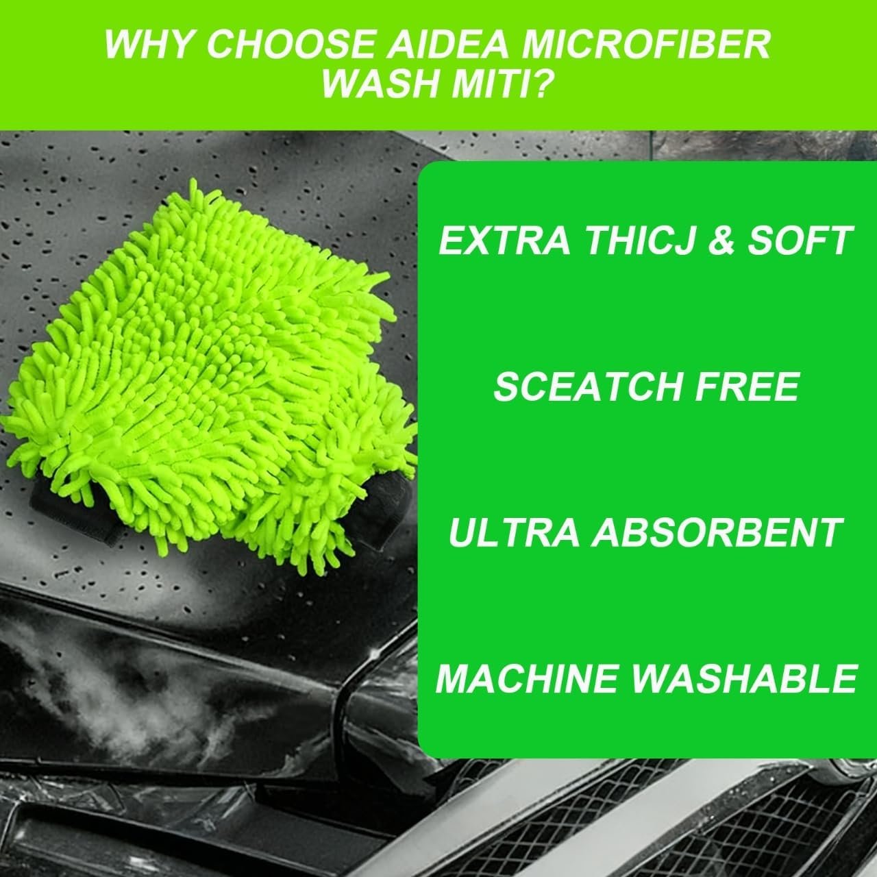2PCS Car Wash Mitt Microfiber, Scratch-Free& Lint-Free, Premium Chenille Microfiber Wash Mitt image number 2