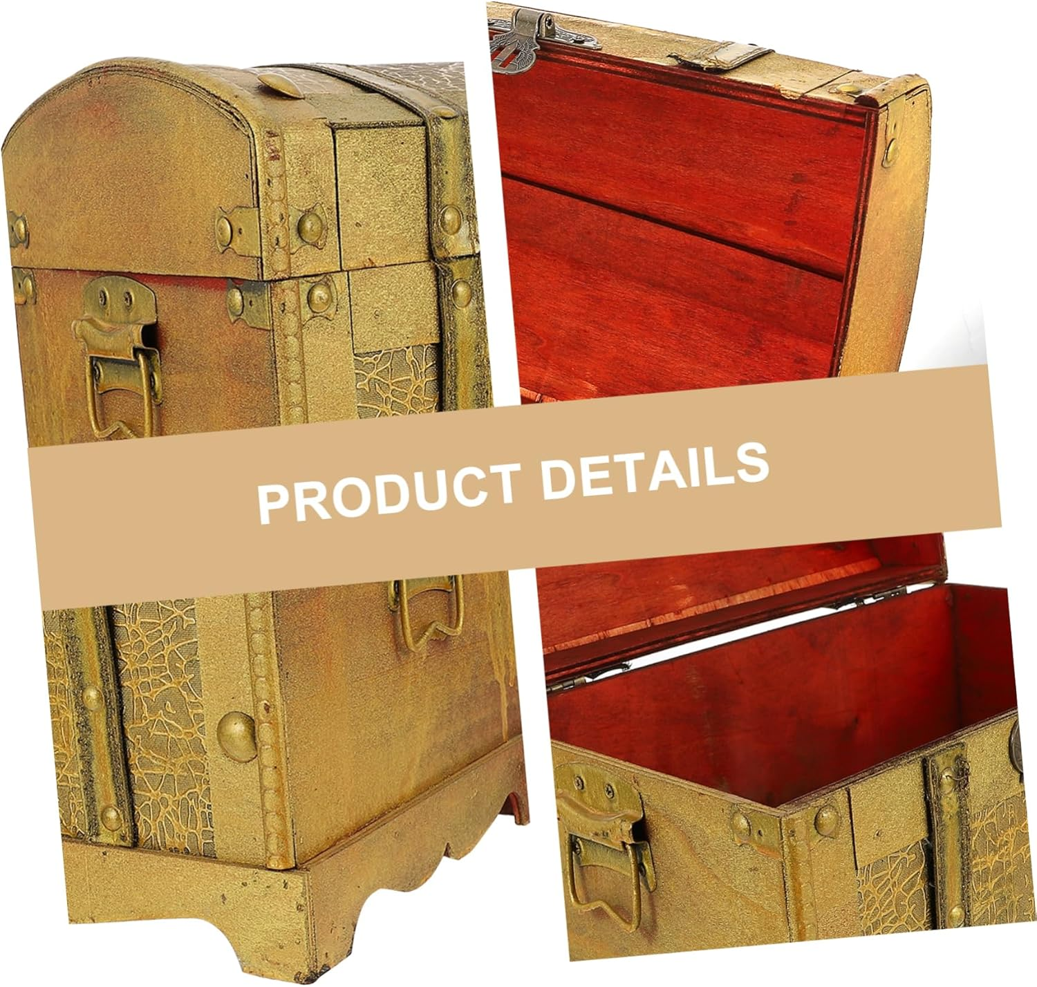 Wooden Pirate Treasure Chest Large Retro Vintage Storage Box Lock Decorative Jewelry Trinket Organizer for Home and Party image number 4