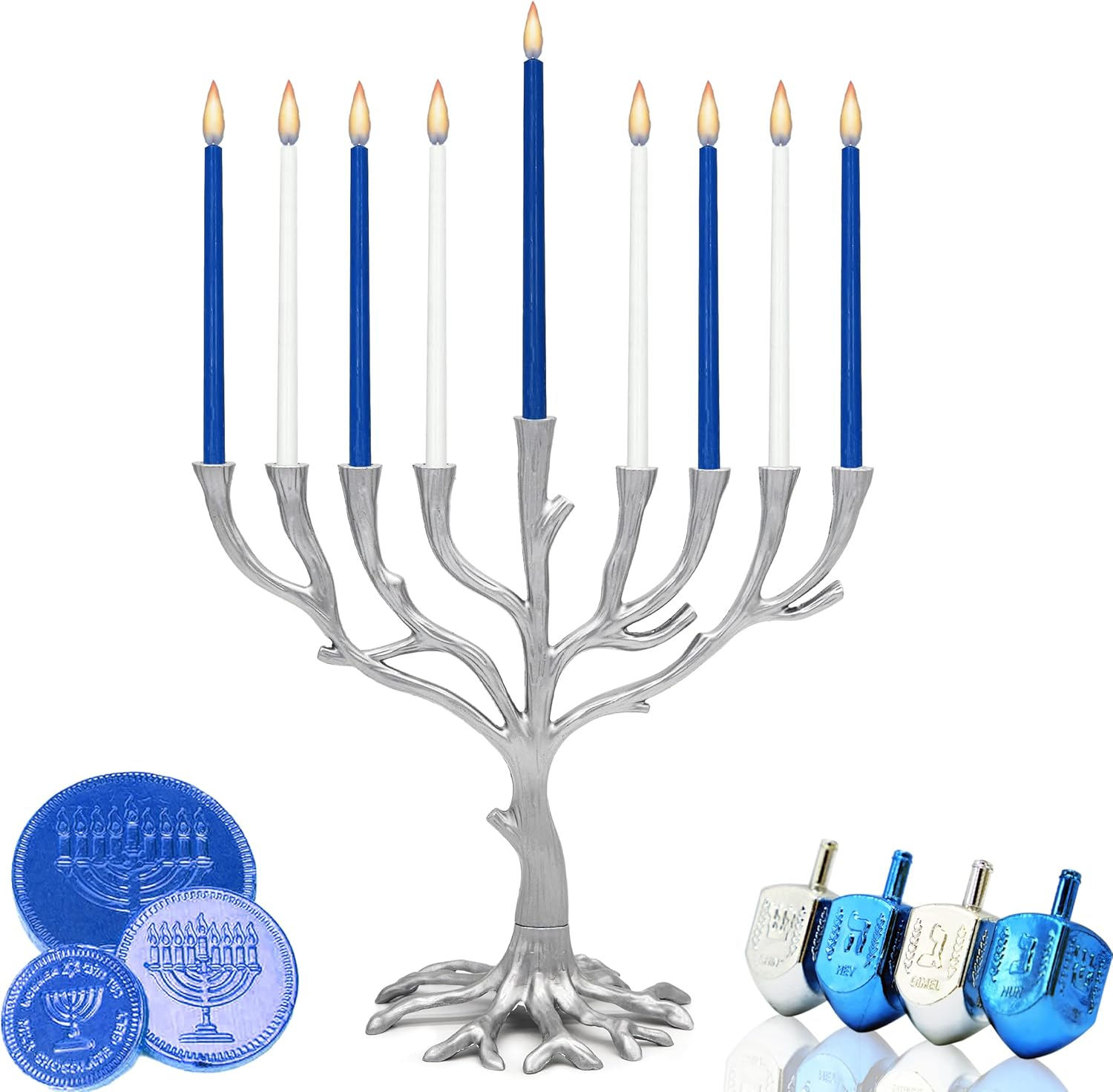 Menorah Tree of Life Rustic Nickel Finish for Hanukkah image number 1