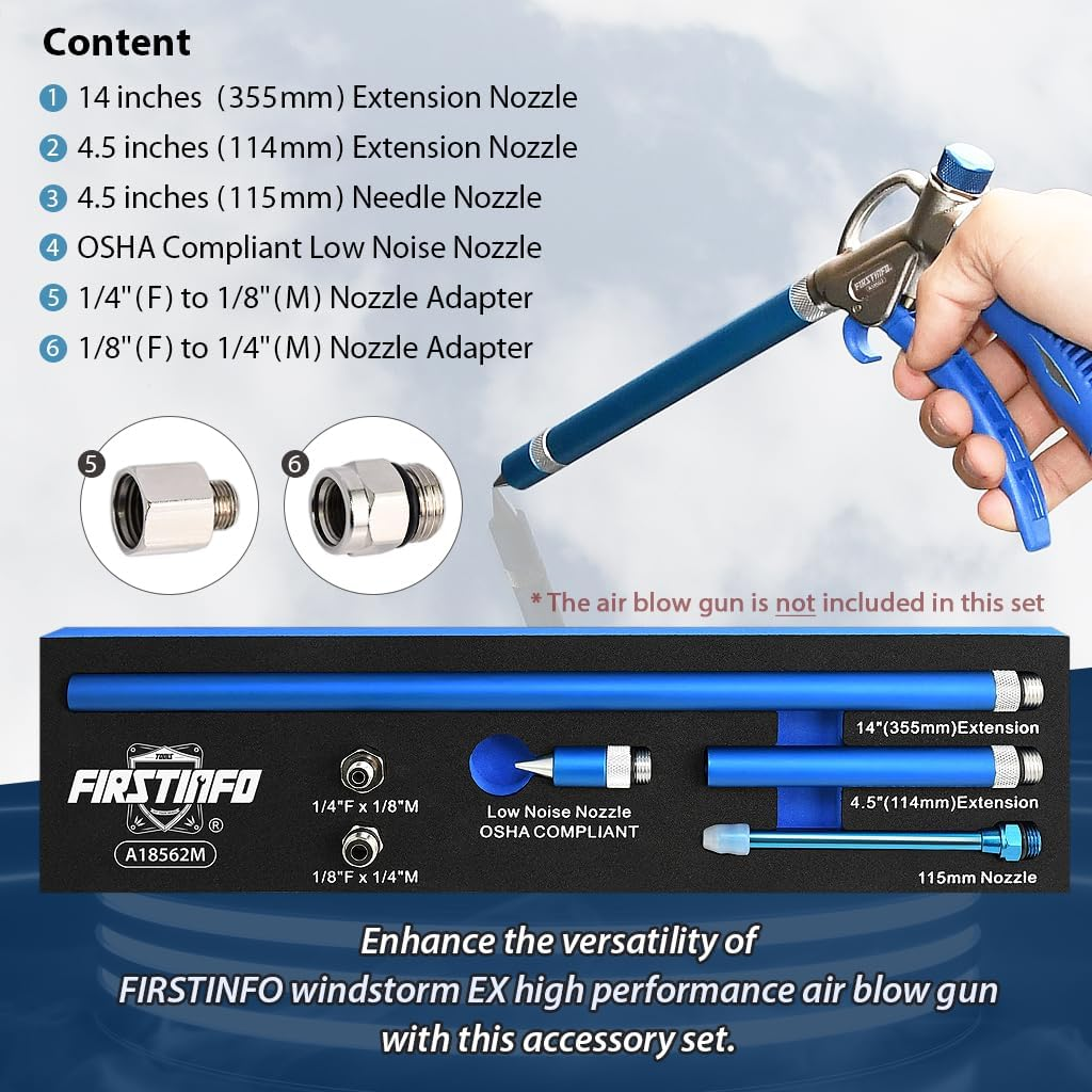 FIRSTINFO A18562M Nozzle Accessories Kit for Windstorm EX Air Blow Gun with Adjustable Air Flow image number 2