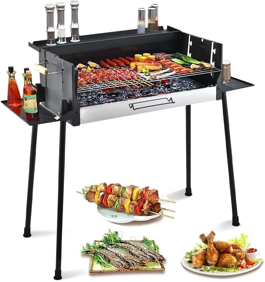 Foldable Portable Charcoal Grill, Large Outdoor BBQ Grill with 3 Adjustable Heights, Detachable Charcoal Grill with Stand for Garden Picnic Outdoor Cooking image number 1