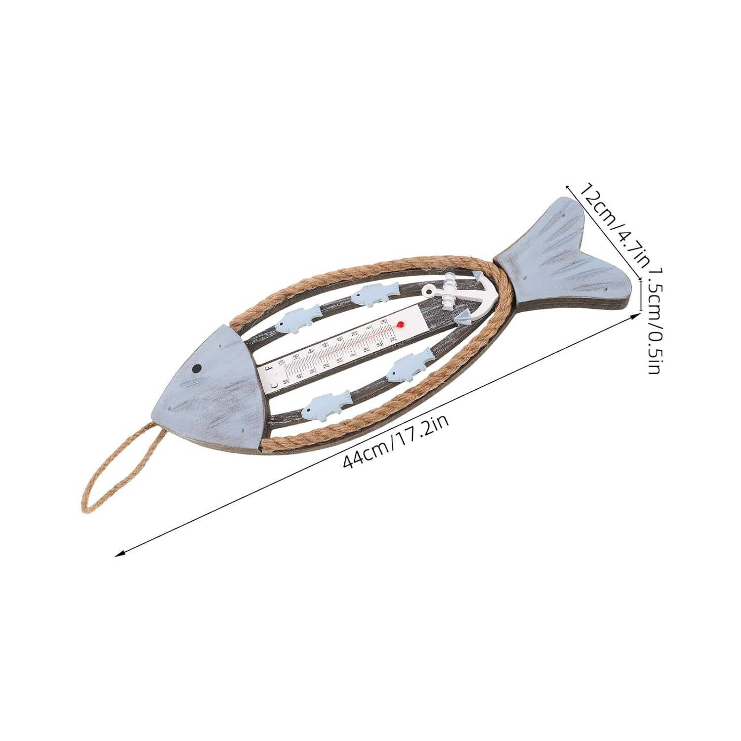 TEHAUX Coastal Wooden Fish Thermometer Wall Art with Easy-Read Temperature Gauge Nautical Fish Bone Design for Patio Garden Living Hotel Lobby Decoration image number 1