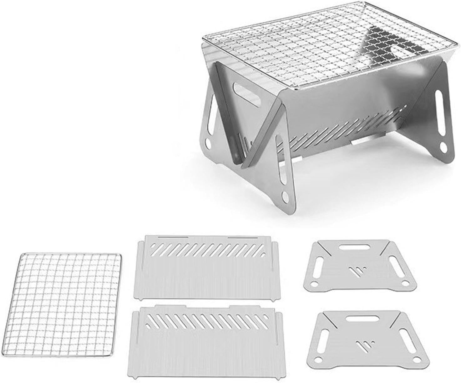 Barbecue Charcoal Grill Wood Burning Grill Stainless Steel Tabletop Camping Stove Folding Grill for Patio Hiking Garden Beach image number 6