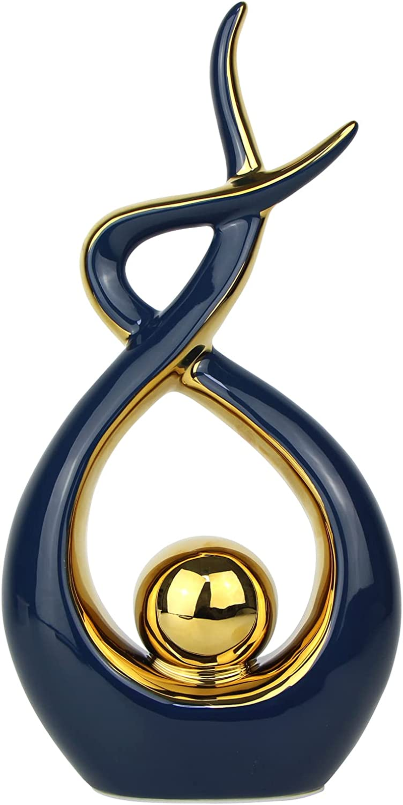 Norrclp Home Decor Modern Abstract Art Ceramic Statue Table Decorations for Dining Room Living Room Office Centerpiece (Blue and Gold, Large) image number 7